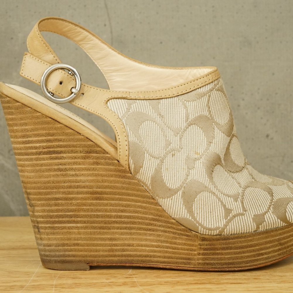 Coach Logo Pattern Wedge Slingback Platform Shoes… - image 2